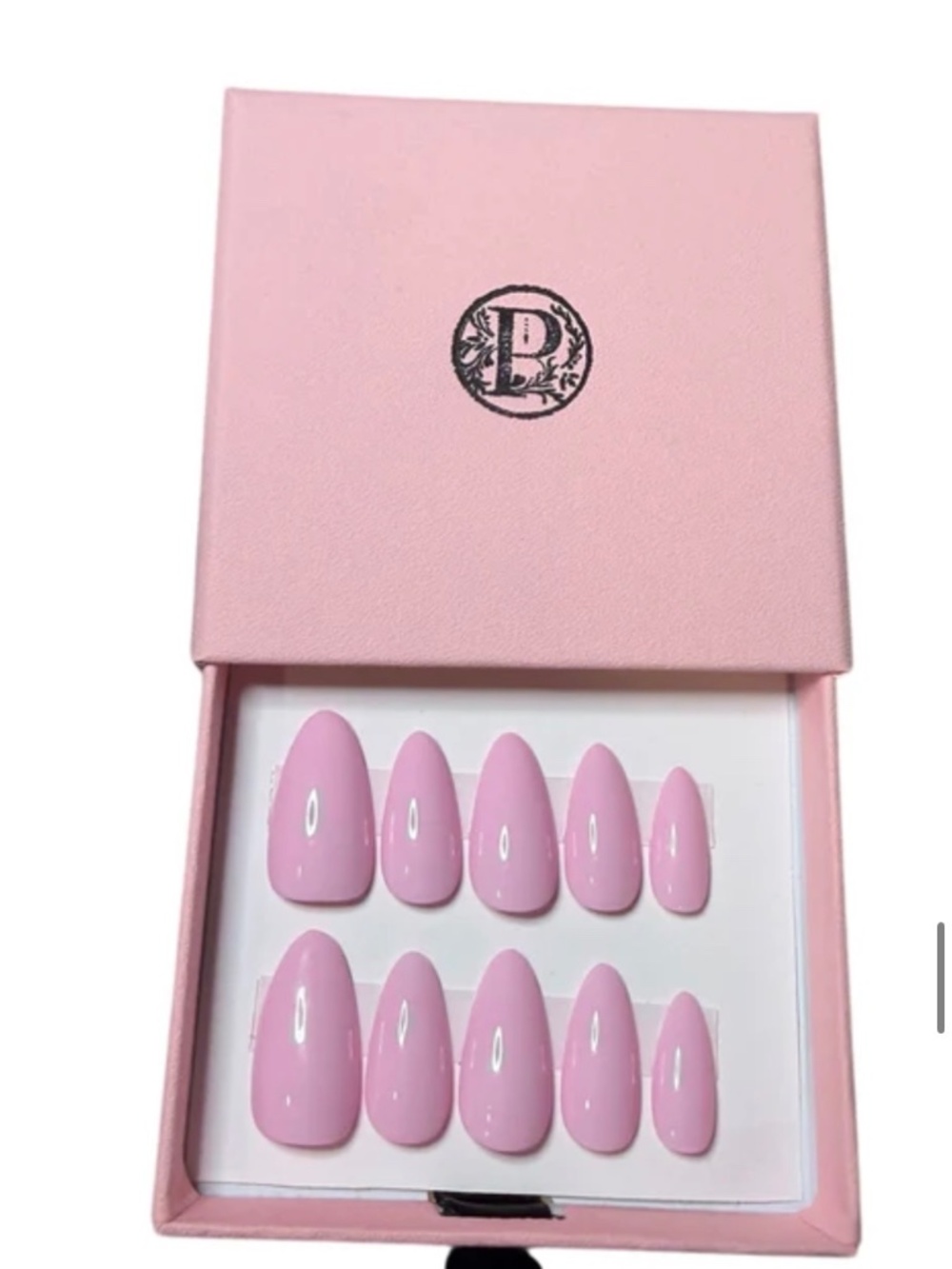 Pink almond premium gel press-on nails set barbiecore minimalist